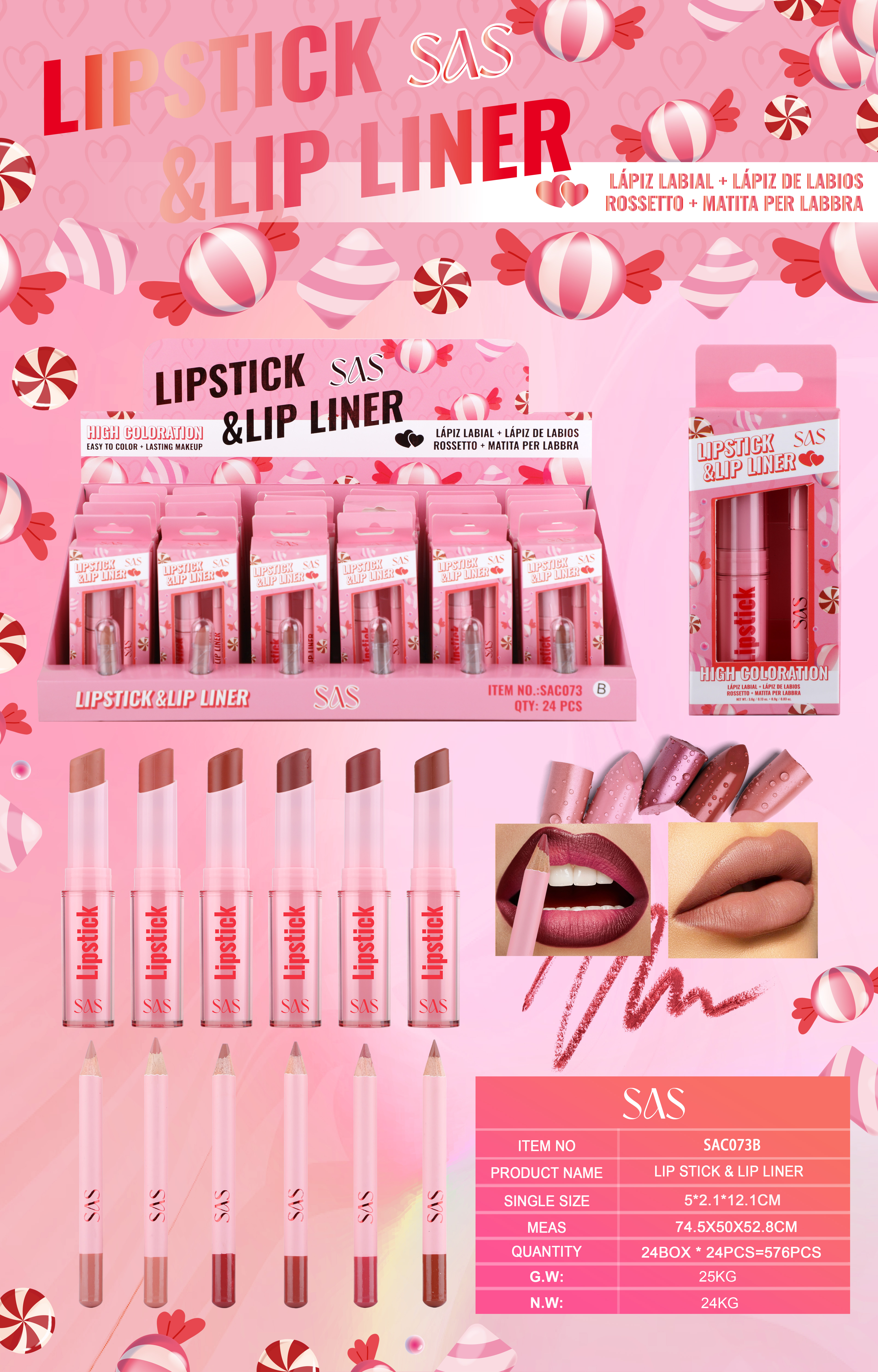 Sas - Duo Delineador &amp; Labial 24 Unidades SAC073B_2