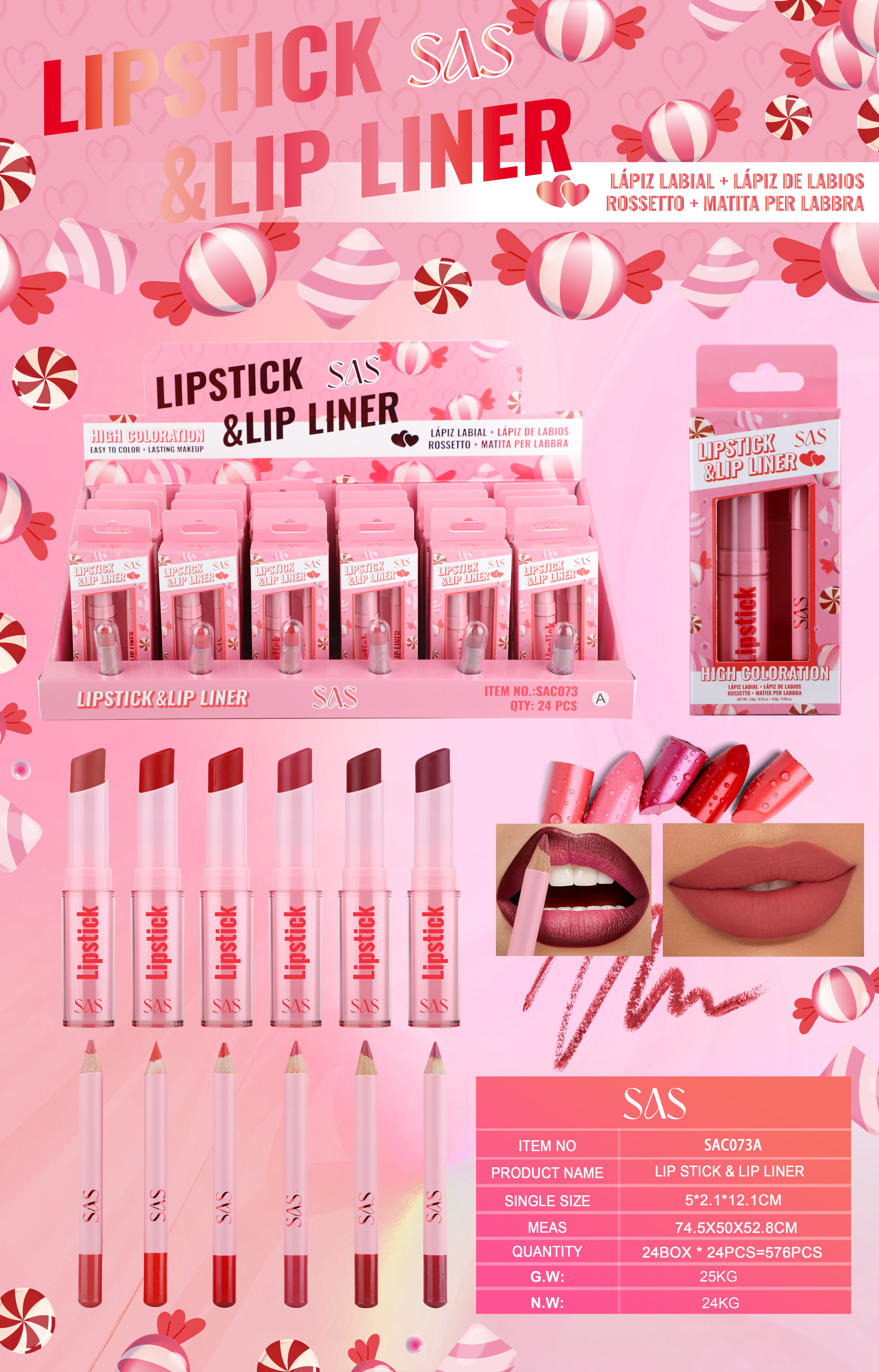 Sas - Duo Delineador &amp; Labial 24 Unidades SAC073A_2