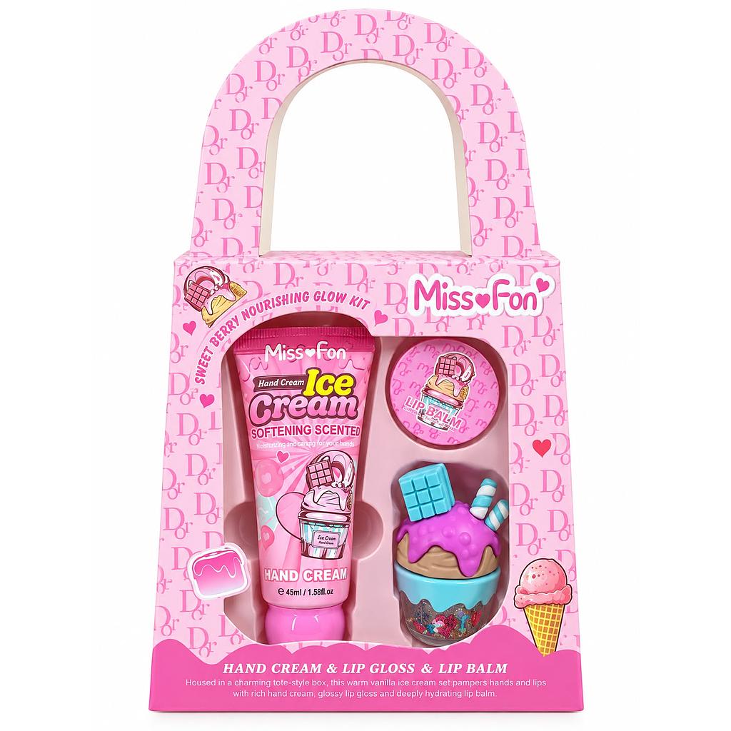 Miss Fon - Set Donut de Crema de Manos + Mascarilla Labial + Brillo Labial