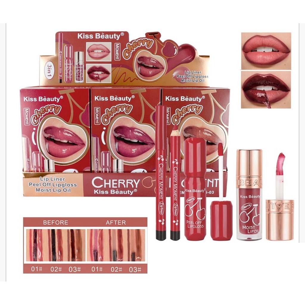 Kiss Beauty - Set Lip Oil + Lip Gloss + Lip Liner Cherry